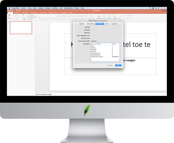 Screenshot computerscherm Microsoft PowerPointpresentatie woordentel tweede menustap - in kleur op transparante achtergrond - 600 * 496 pixels
